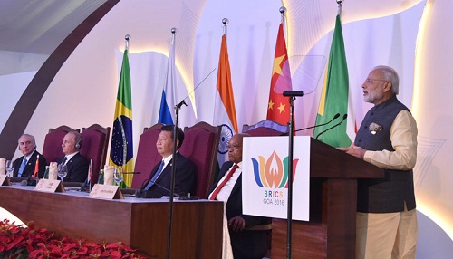 The Prime Minister, Shri Narendra Modi delivering the BRICS 2016 press statement, at the BRICS Summit-2016, in Goa on October 16, 2016.