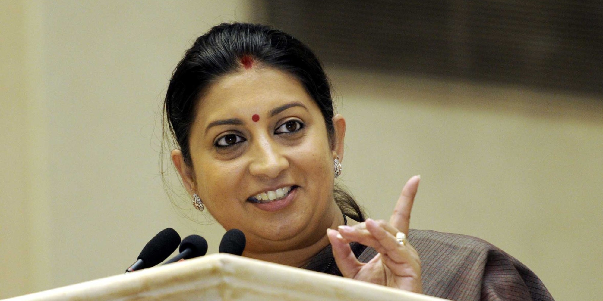 NEW DELHI, INDIA - SEPTEMBER 5: Smriti Irani, Minister of Human Resource Development during the National Teacher Awards distribution ceremony 2014 at Vigyan Bhawan on September 5, 2015 in New Delhi, India. Instituted in 1958, the National Award to Teachers are given away by the President of India on 5th September (Teacher's Day) every year to give public recognition to meritorious teachers working in primary, middle and secondary schools. Altogether there are 374 awards out of which 20 awards are reserved for Sanskrit, Persian and Arabic teachers. Each State/Union Territory/Organization has an earmarked quota based on the number of teachers. (Photo by Sonu Mehta/Hindustan Times via Getty Images)