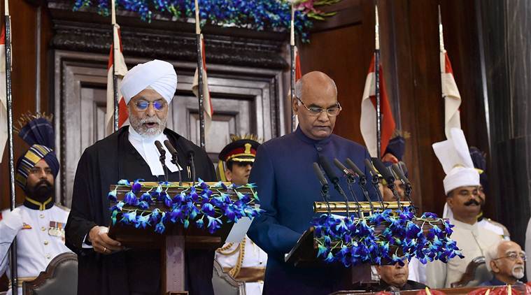 New Delhi: Ram Nath Kovind being sworn-in as the 14th President of India by the Chief Justice of India, Justice JS Khehar at a special ceremony in the Central Hall of Parliament in New Delhi on Tuesday. PTI Photo by Shahbaz Khan  (PTI7_25_2017_000070A)