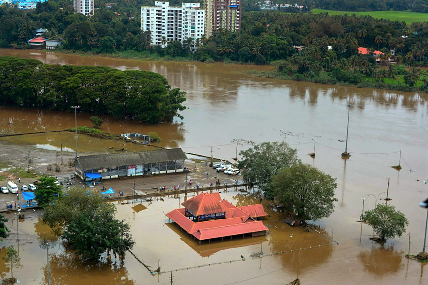 Kochi: An aerial view of Aluva town following a flash flood after heavy rain, in Kochi on Sunday, August 12, 2018. (PTI Photo)(PTI8_12_2018_000072B)